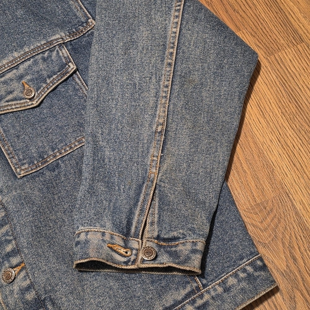 Vintage Timberland Weather gear 90s Denim Jean Jacket Mens L Rugged Workwear E16 - Picture 2 of 16